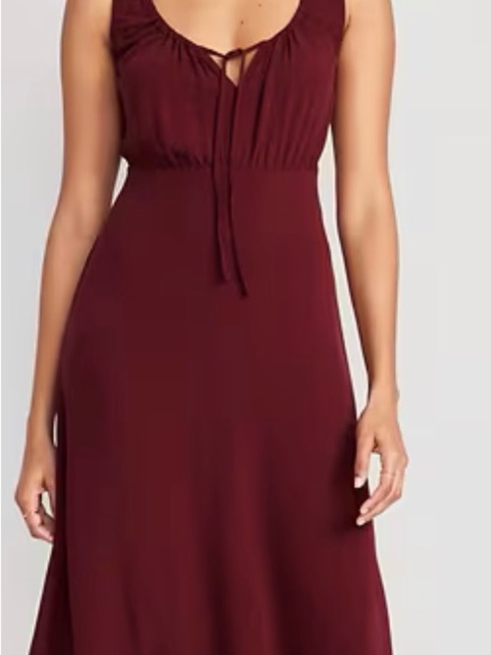 Sleeveless Burgundy Tie-Front Crepe Midi Dress